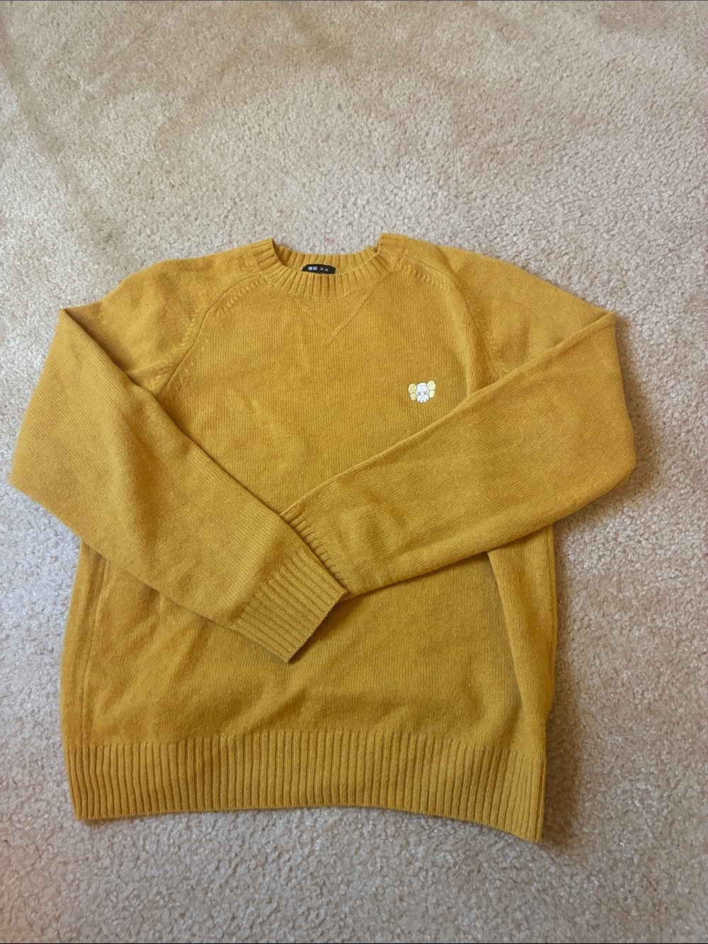Uniqlo x kaws 100% wool Mustard Yellow Crewneck Sweater